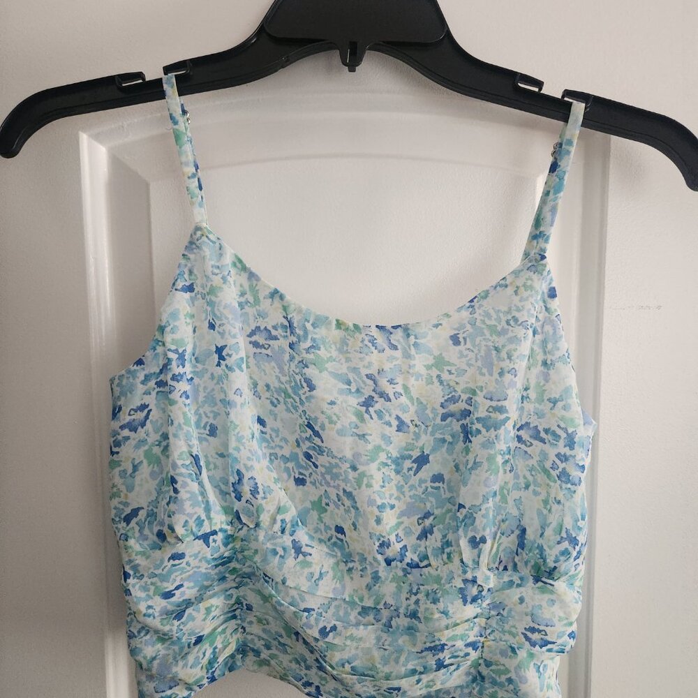 NWT -Sadie & Sage Anthropologie Crop Top Cami Blue Flowered Floral Small
